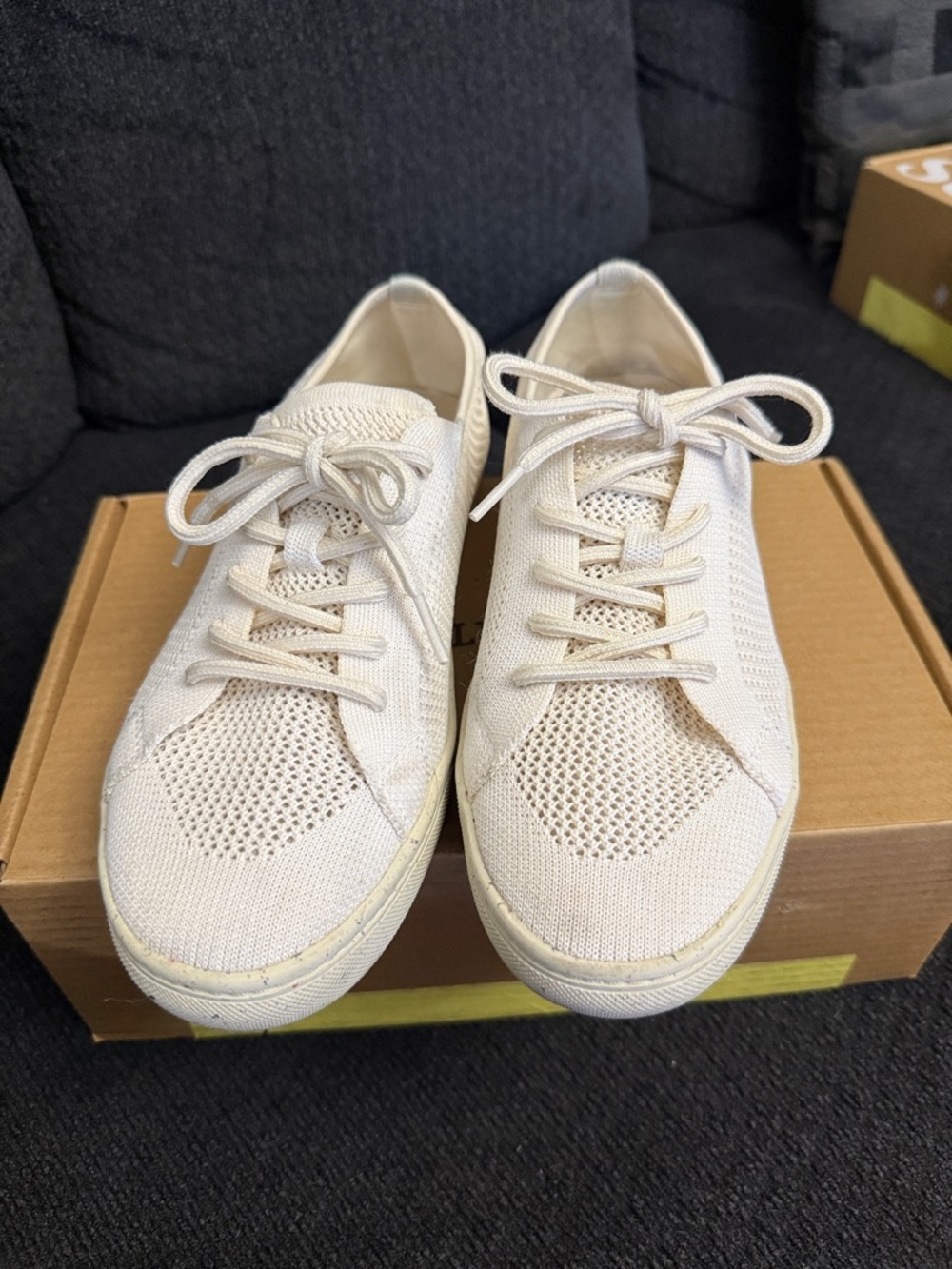 Breathable Cream Knit Lace-Up Women's Sneakers